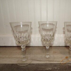 Unmarked Clear Paneled Pressed Glass Wine Goblets Set 3 Decorative Barware